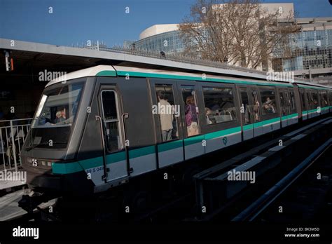 Paris France Paris Metro Train Entering In Station Bastille Public