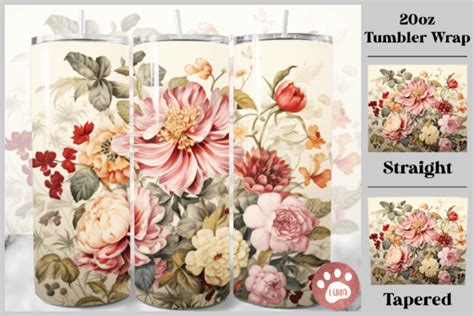 Vintage Flower Tumbler Wrap Png Graphic By Luna Art Design · Creative