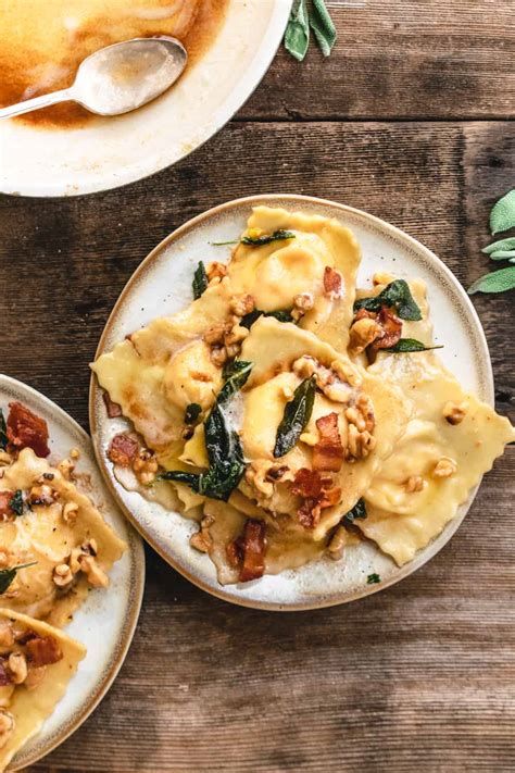 Butternut Squash Ravioli With Browned Butter Fried Sage Bacon And