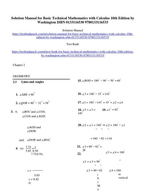 Basic Technical Mathematics With Calculus 10th Edition By Washington