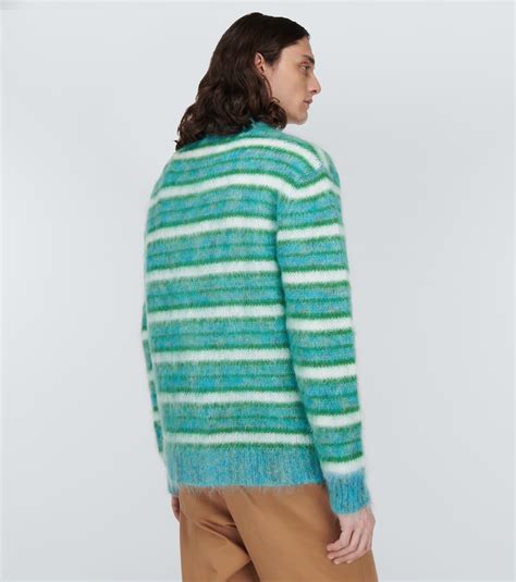 Striped Mohair Blend Cardigan In Green Marni Mytheresa