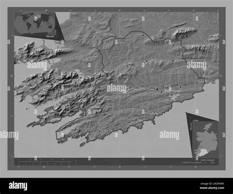 Cork County Of Ireland Bilevel Elevation Map With Lakes And Rivers