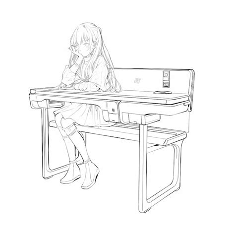 Premium Photo Anime Girl Sitting At A Desk With A Laptop On It