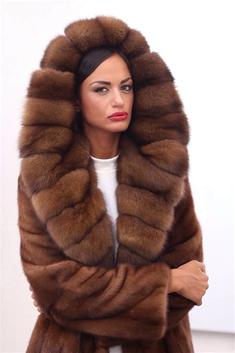 Demi Buff Mink Fur And Russian Sable Fur Hooded Jacket