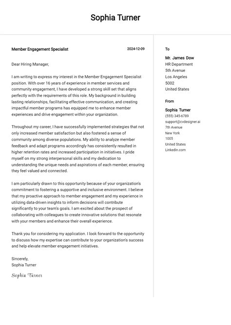 15 Member Engagement Specialist Cover Letter Samples And Examples 2025