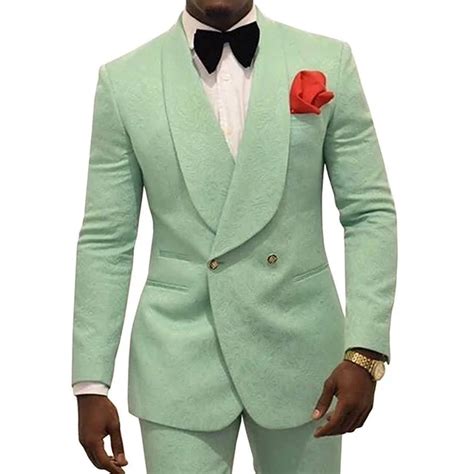 Classic Mint Green Double Breasted Men Suits Shawl Lapel Costome Homme