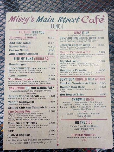 Menu At Missys Main Street Cafe Rockaway