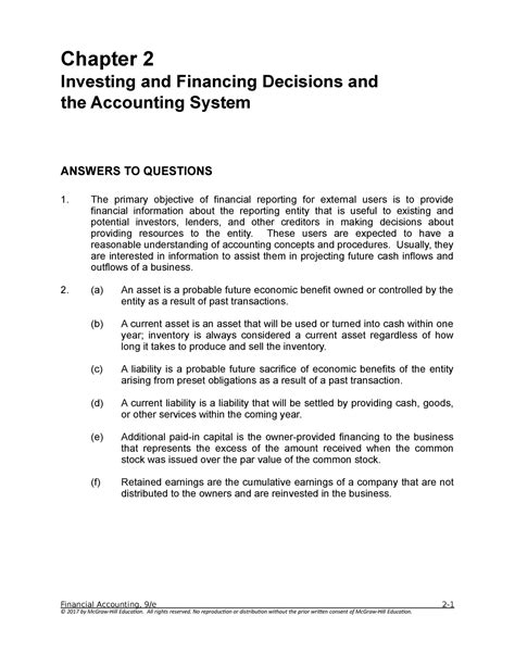 Chapter 2 Solutions Chapter 2 Investing And Financing Decisions And