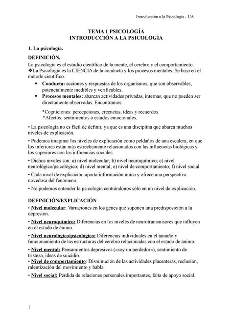 Tema 1 Psicologia Apuntes Tema 1 Examen Introducción A La Psicología Tema 1 PsicologÍa