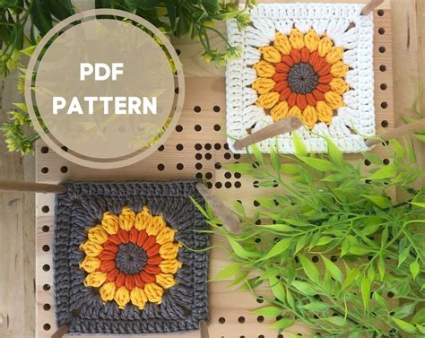 Granny Square Sunflower Pattern Crochet Pattern Sunflower Etsy