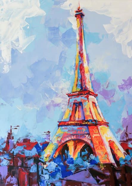 Cuadro De La Torre Eiffel Pintado Al Leo Sobre Lienzo Foto Premium