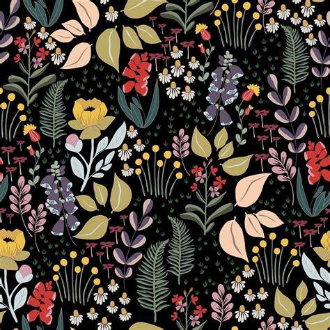 Mountain Meadow Black Floral Print And Pattern Removable Wallpaper