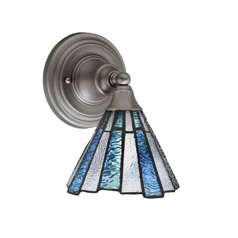 Fulton 1 Light Brushed Nickel Wall Sconce 7 In Sea Ice Art Glass 4r0bn9325 The Home Depot