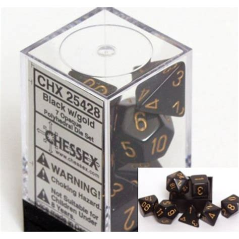 Chessex Polyhedral 7 Die Opaque Chessex Dice Set Black With Gold Numbers