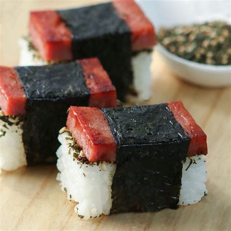 Bite-Size Spam Musubi with Green Tea Furikake | Hawaiian food, Hawaii ...