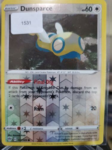 Dunsparce 137 189 Common Reverse Holo Darkness Ablaze Pokemon