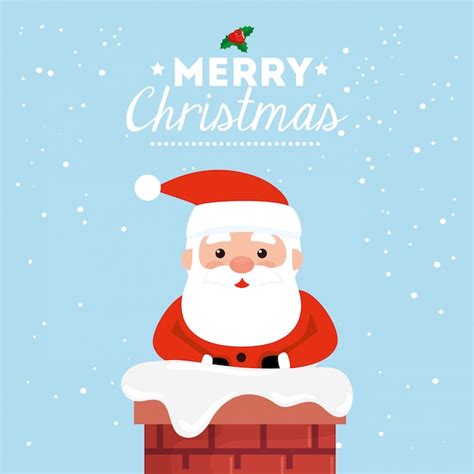 Free Vector Merry Christmas Card With Santa Claus In Chimney