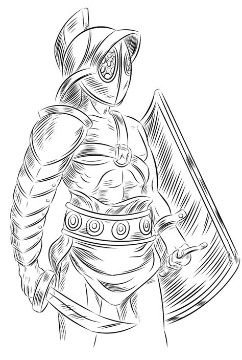 Premium Vector | Sketch of roman gladiator soldier with sword and shield