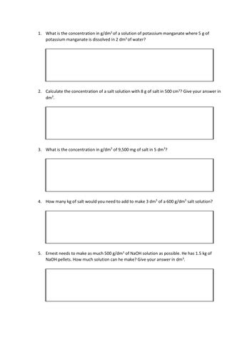 Concentration Calculations Slides And Worksheet Gcse Chemistry Aqa Teaching Resources