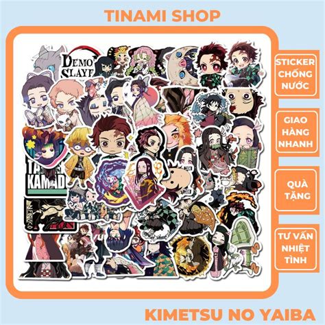 Bộ 50 Sticker Anime Kimetsu No Yaiba Demon Slayer hình dán chống nước