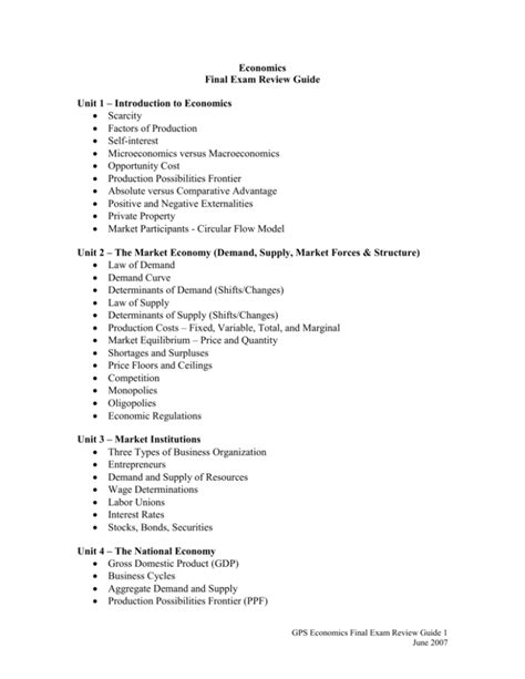 Economics Final Exam Review Guide Unit 1