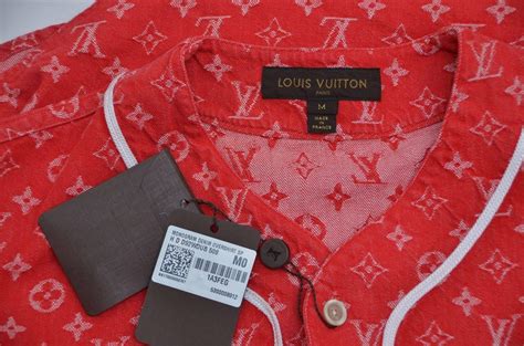 Supreme X Louis Vuitton All Over Monogram Denim Baseball Jersey Red Sz