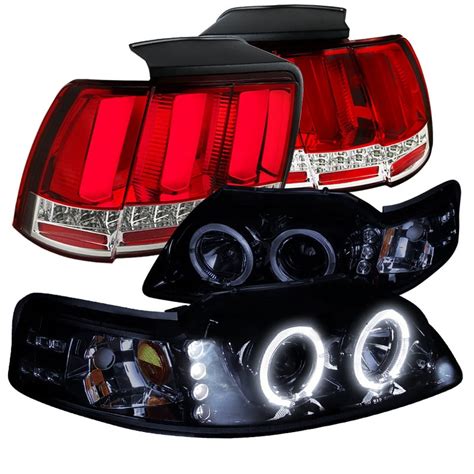 Spec D Tuning Glossy Black Halo Projector Headlights Facelift Red LED