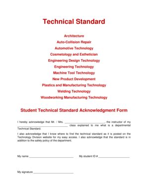 Fillable Online Cms Cerritos Student Technical Standard Acknowledgment