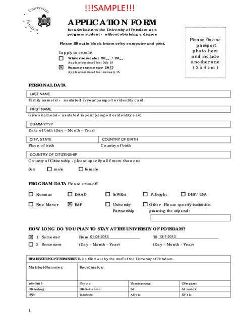 Fillable Online Eap Ucop Potsdam Application Form Sample Spring