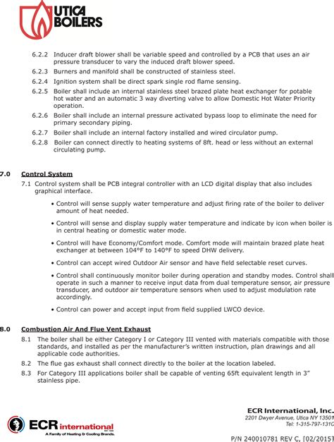 Utica Boilers Cub Series Specification Sheet