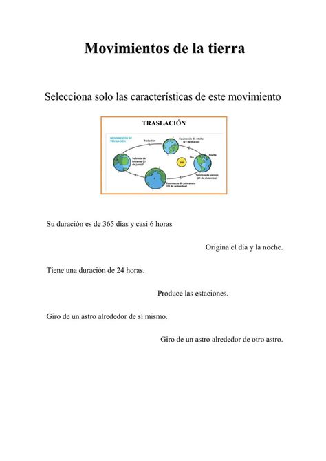 Movimiento De La Tierra Traslación Worksheet Live Worksheets