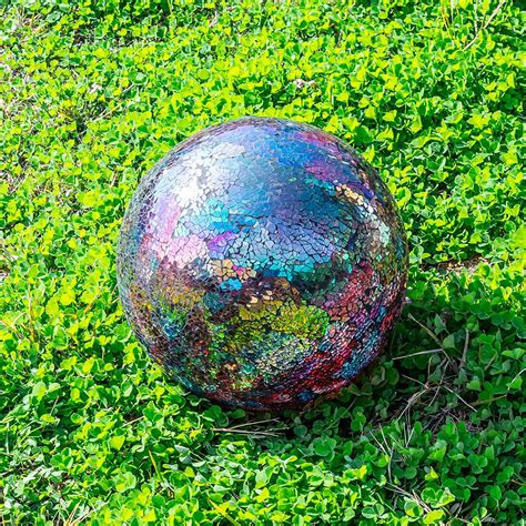 Gazing Ball Iridescent Crackled Glass Mosaic Gazing Balls Sphere For Garden Etsy