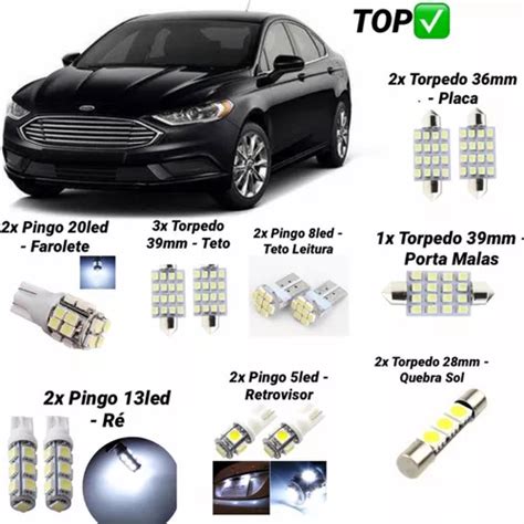 Kit Lampadas Led Ford Fusion Luz Pingo Teto Placa Ré Torpedo