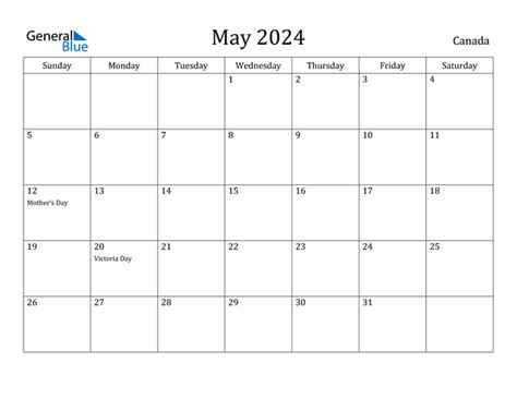 May Calendar With Canada Holidays