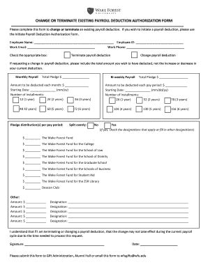 Fillable Online Hr Wfu Change Or Terminate Existing Payroll Deduction