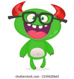 Funny Cartoon Nerd Monster Wearing Eyeglasses เวกเตอรสตอก ปลอดคา