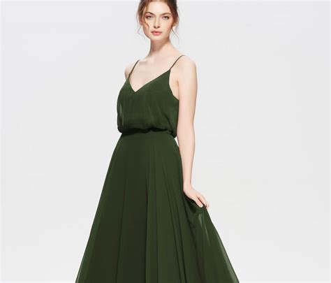 Spaghetti Straps Dark Olive Green Bridesmaid Dress EDresstore