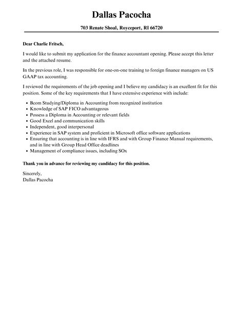 Finance Accountant Cover Letter Velvet Jobs