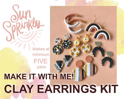 Beginners Diy Clay Earrings Kit Sun Sprinkles Neutral Etsy