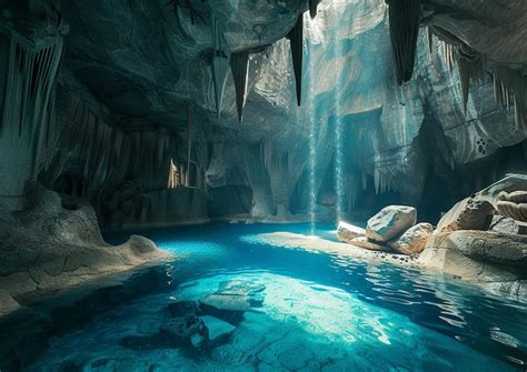 premium photo ancient cave  clear stone pool