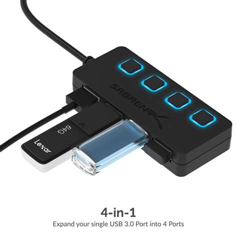 sabrent 4 Port USB 3.0 Hub With Power Switches | HardwareMarket