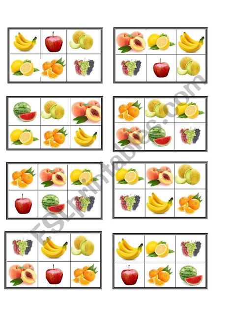 Juego De Bingo Sobre Frutas Hoja De Trabajo De ESL Por Skorfish