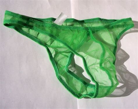 H HOT MEN C Thru Thong Sheer Skimpy Pouch Green