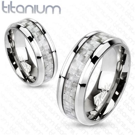 Silver Carbon Fiber Inlay Band Ring Solid Titanium Zhannel