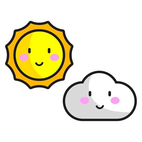 Dessin Animé Soleil Nuage Icon Set Nuage Météo Illustration Vectorielle