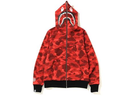 Bape Color Camo Reversible Ponr Shark Full Zip Hoodie Blackred Mens Fw18 Us