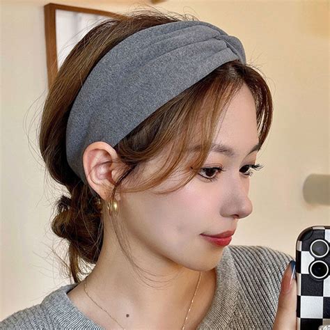 Korea Autumn Winter Wide Hairbands Solid Color Cross Headband For Women