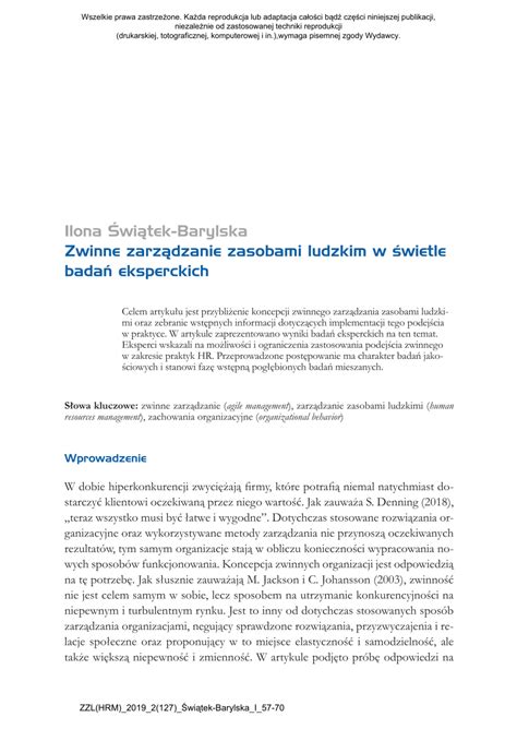 Pdf Zwinne Zarz Dzanie Zasobami Ludzkimi W Wietle Badan Eksperckich