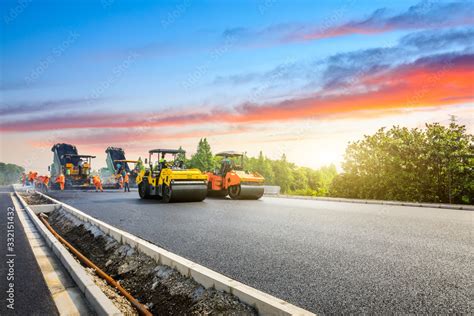 Construction Site Is Laying New Asphalt Road Pavement Road Construction