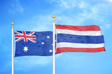 Australia And Thailand Flags Together Paper Texture Illustration Stock